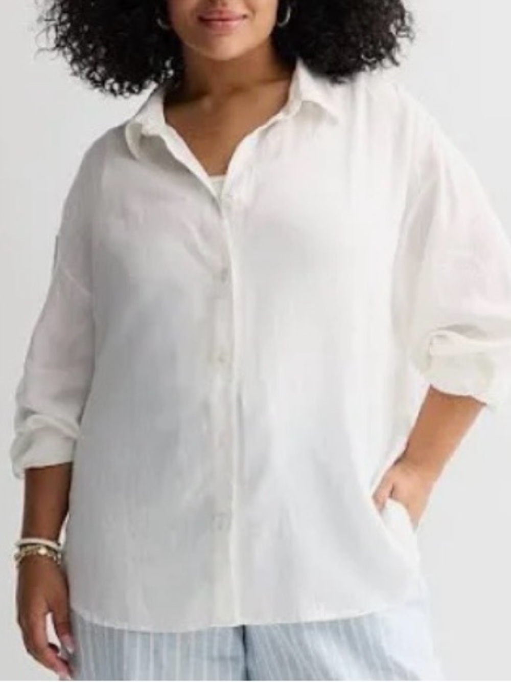 Just My Size White Lightweight Cotton Blend Top - 2X